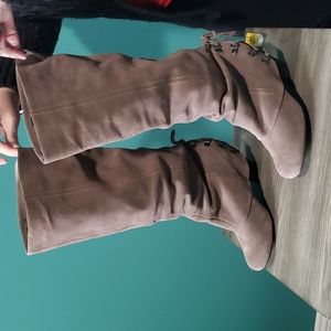 Naughty Monkey Leather Heel Boots Fall Forever Suede Taupe Size 10 Womans